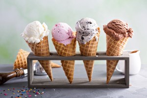 Variety of ice cream cones
