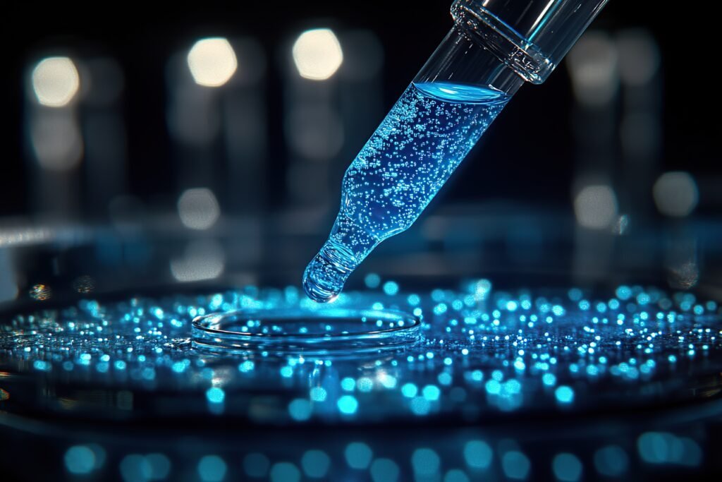 dripping reagent into test tube in laboratory